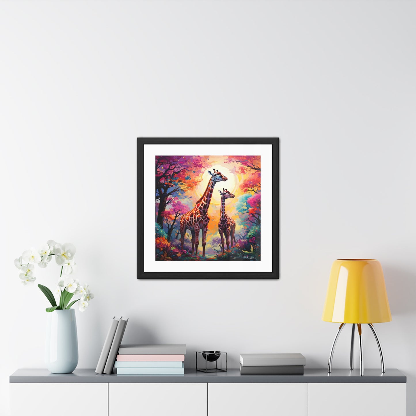 Giraffe Sunrise - Framed Fine Art Print