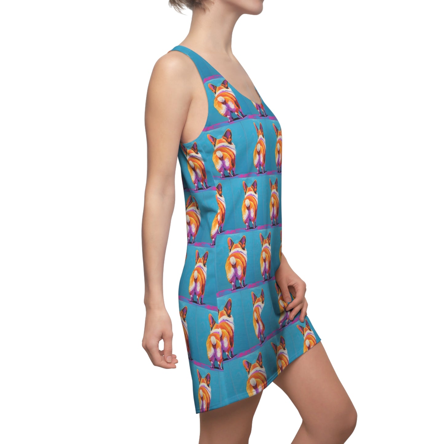 Corgi Butt Mosaic in Blue - Artistic Racerback Dress