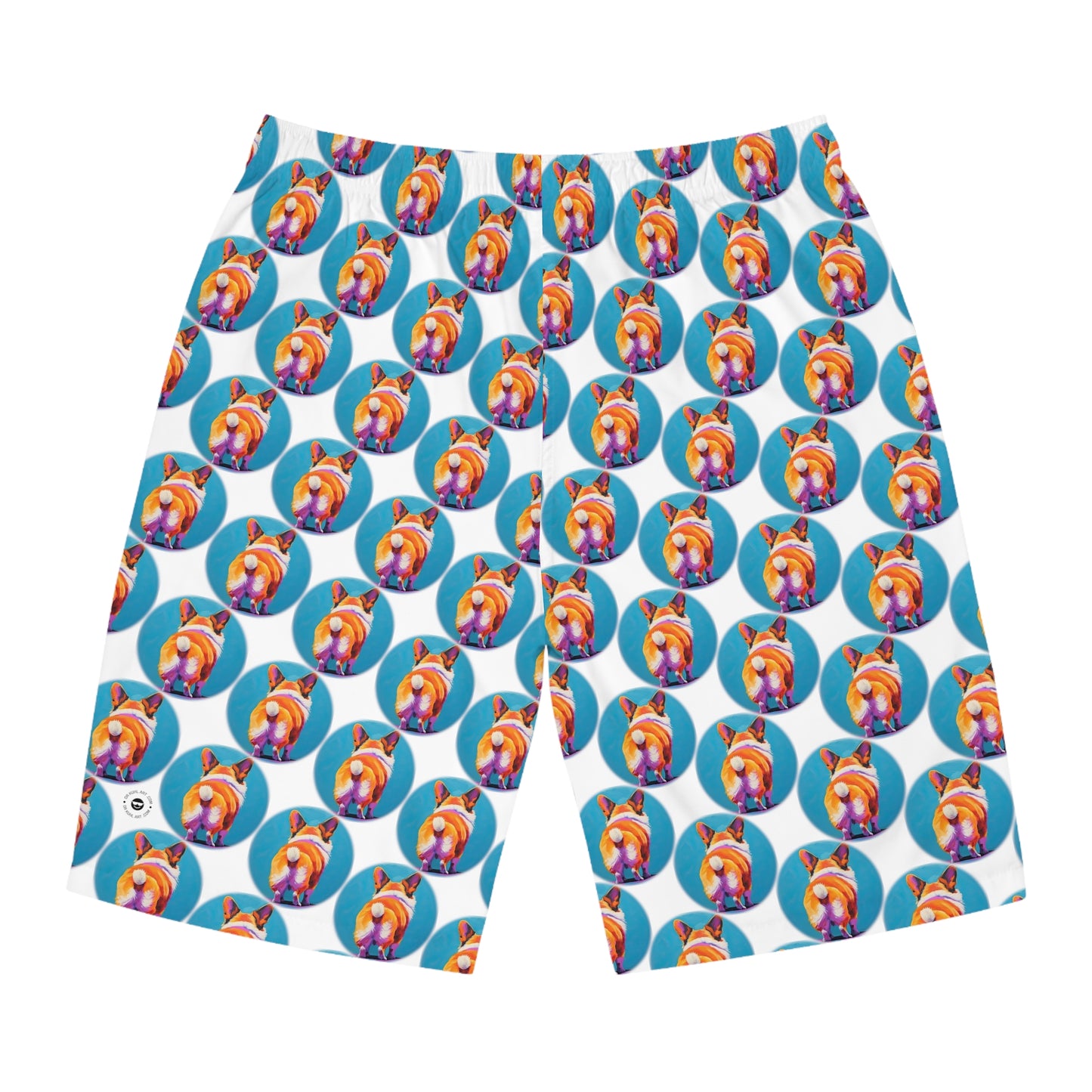 Corgi Butt Dots in White - Artistic Board Shorts