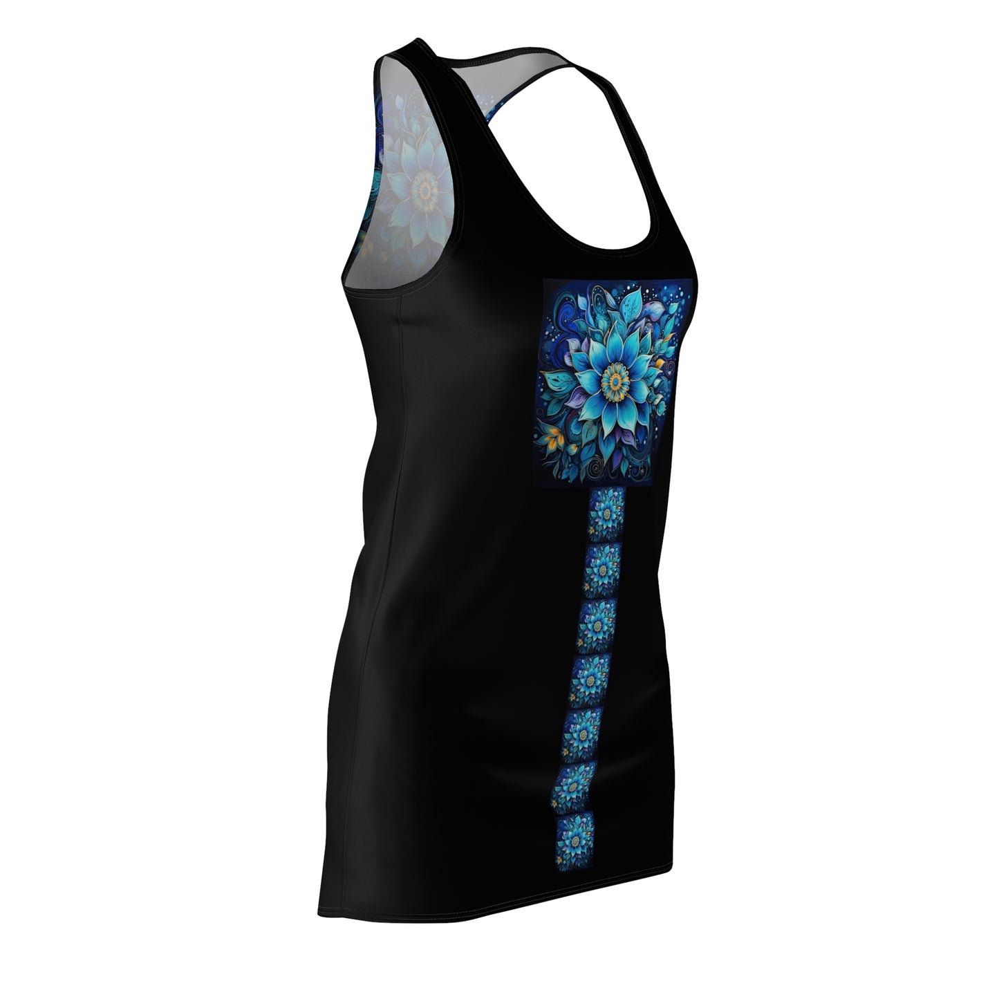 Blue Floral Mandala Trail - Artistic Racerback Dress