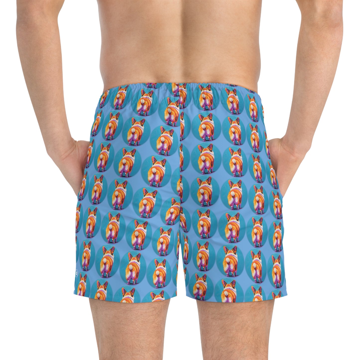 Corgi Butt Dots in Blue - Artsy Swim Trunks