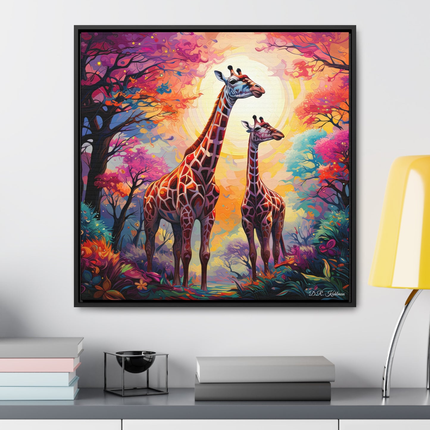 Giraffe Sunrise on Canvas