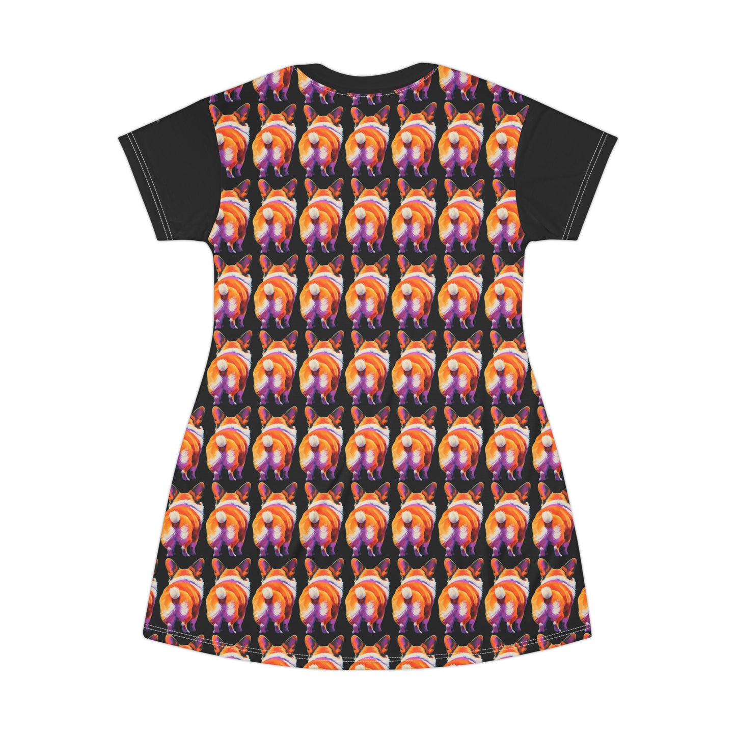 Corgi Butt Mosaic in Black - Artsy T-Shirt Dress