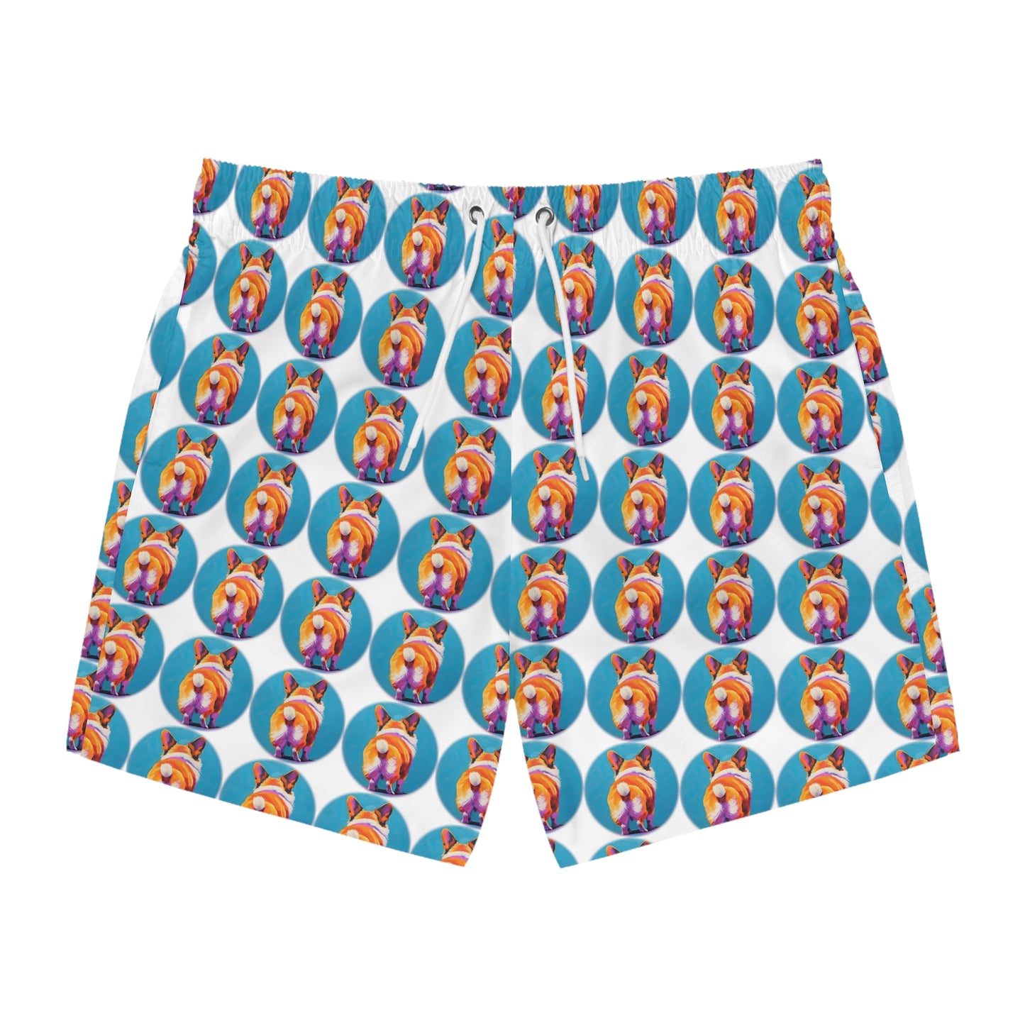 Corgi Butt Dots in White - Artsy Swim Trunks