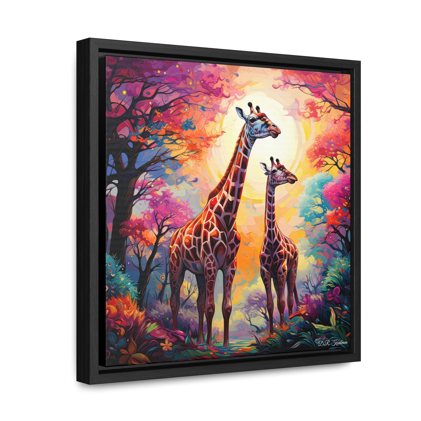 Giraffe Sunrise on Canvas