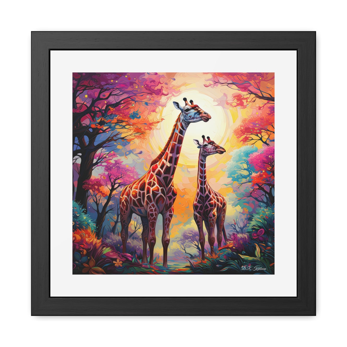 Giraffe Sunrise - Framed Fine Art Print