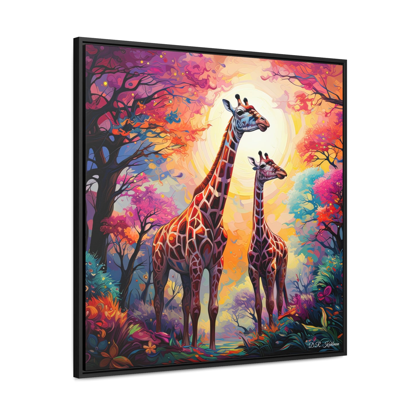 Giraffe Sunrise on Canvas