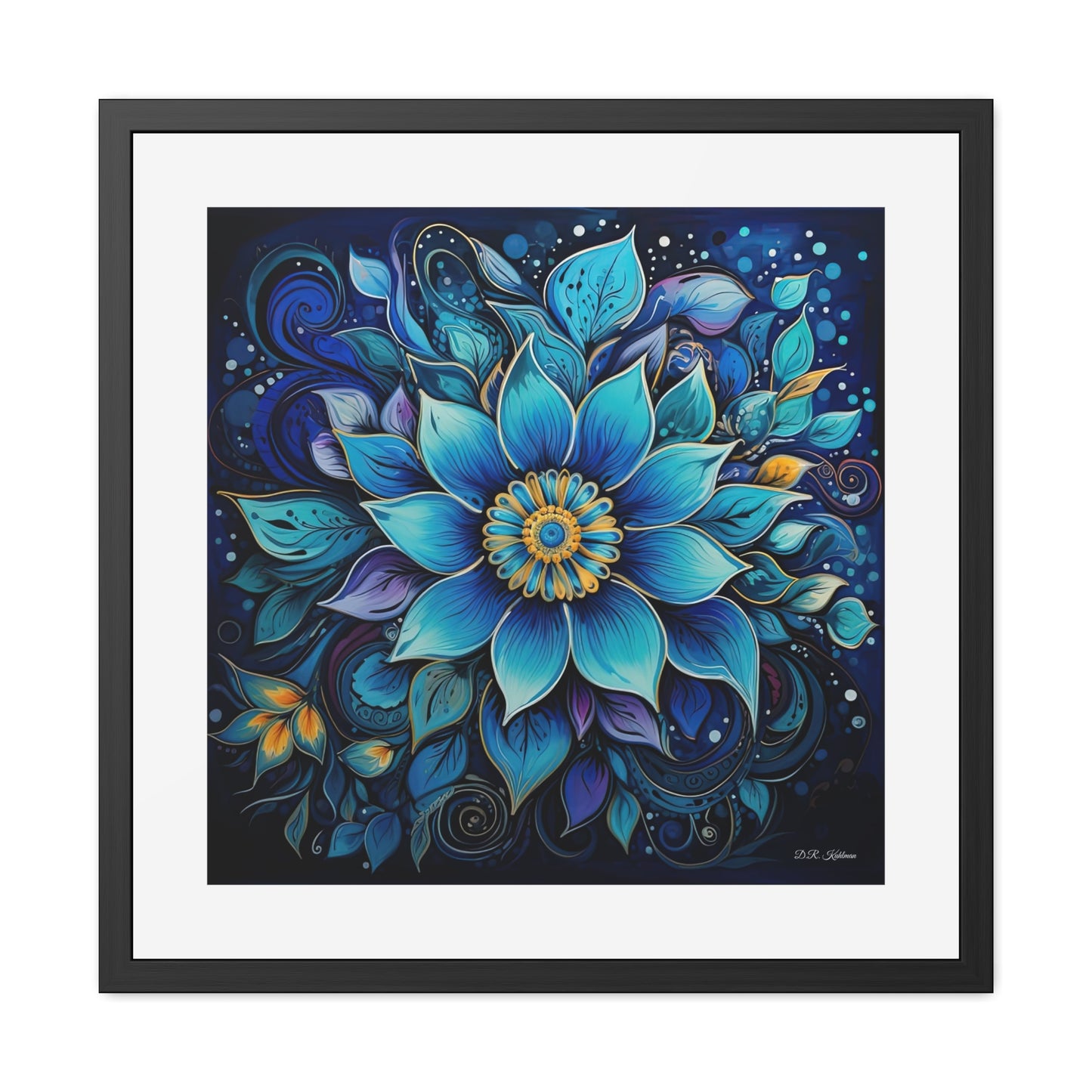 Blue Floral Mandala - Framed Fine Art Print