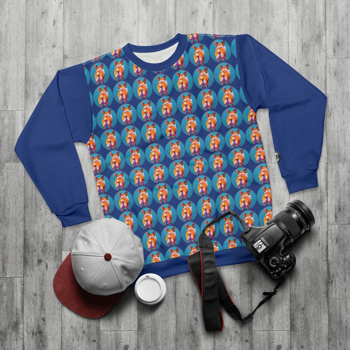 Corgi Butt Dots in Blue - Artistic Sweatshirt