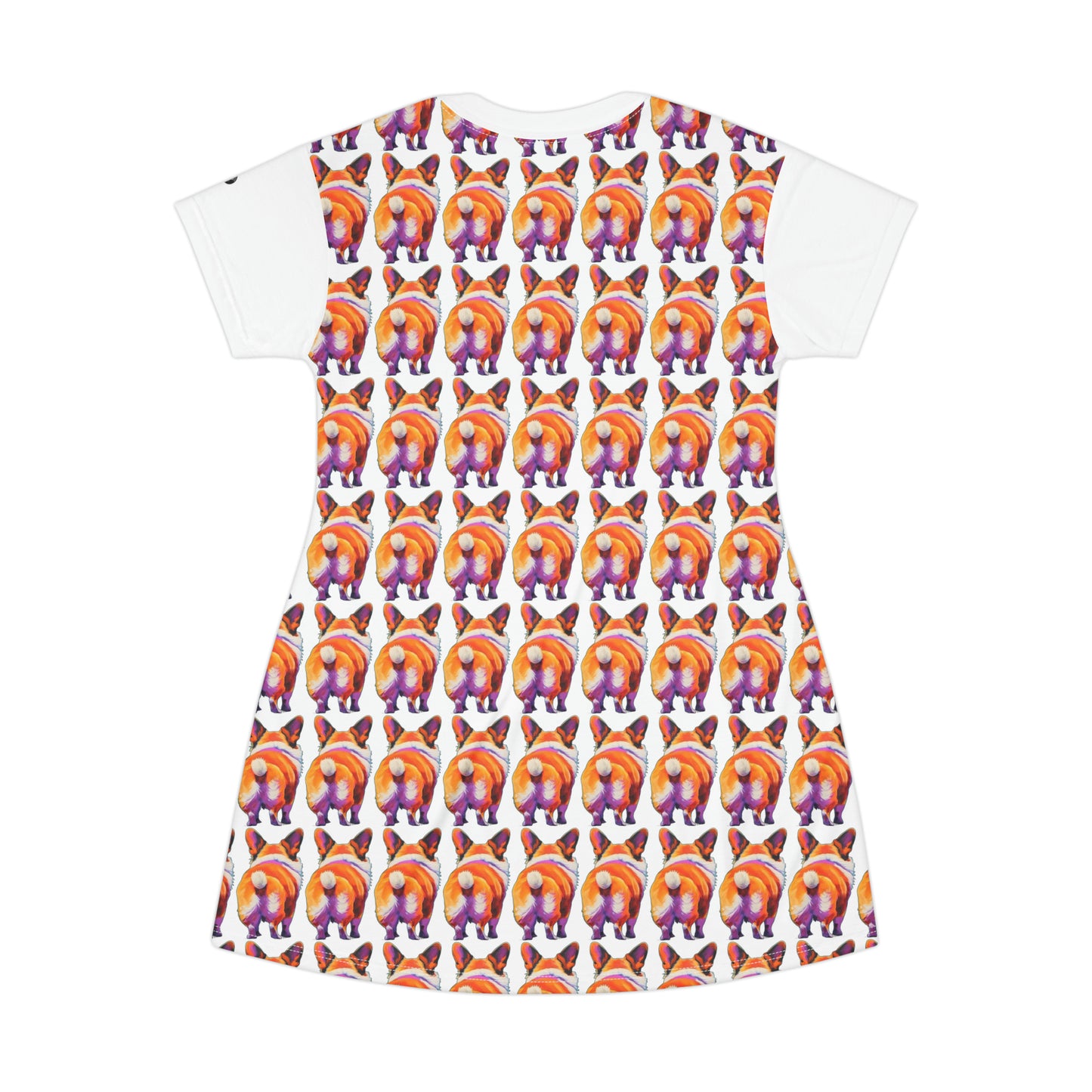 Corgi Butt Mosaic in White - Artsy T-Shirt Dress