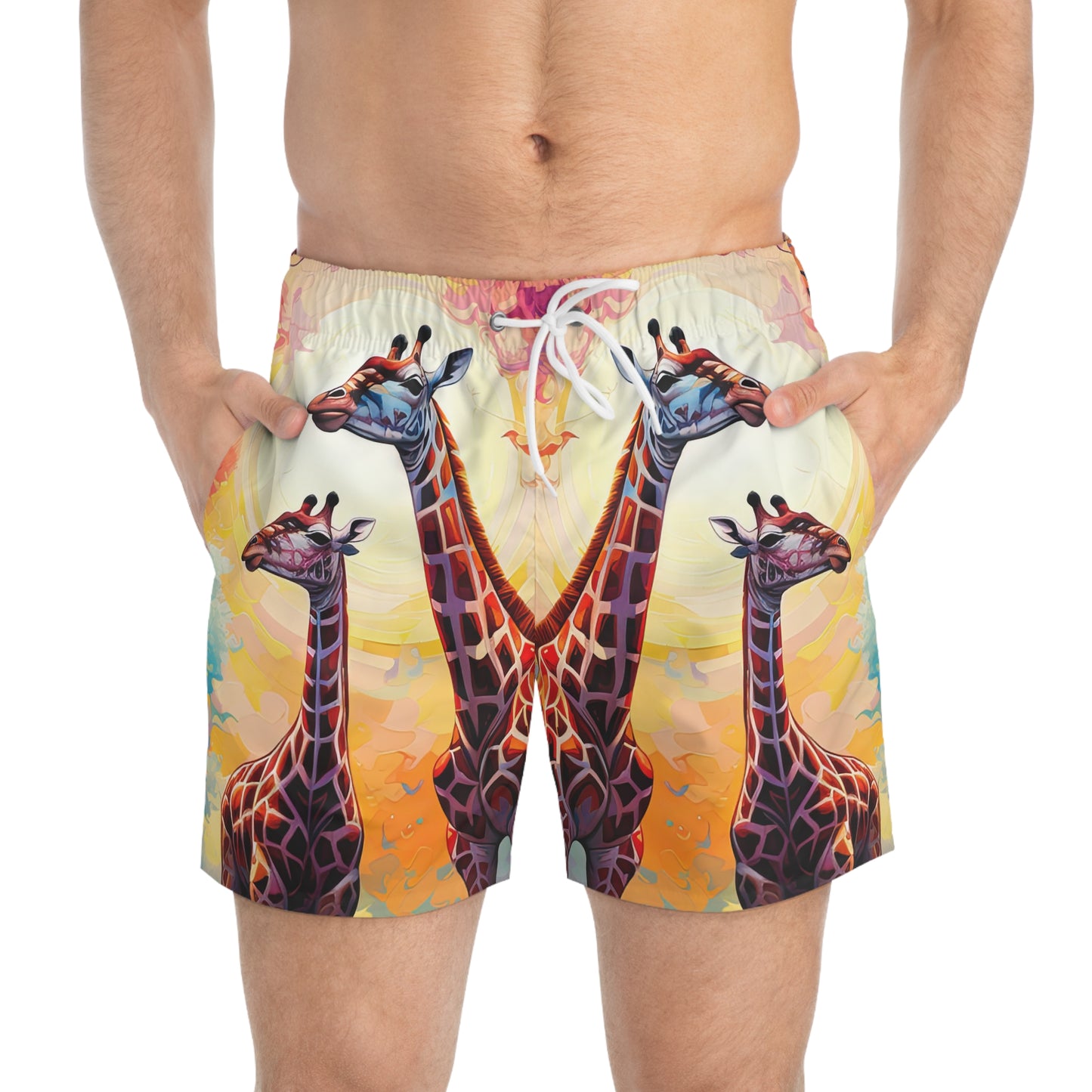 Giraffe Sunrise - Artsy Swim Trunks