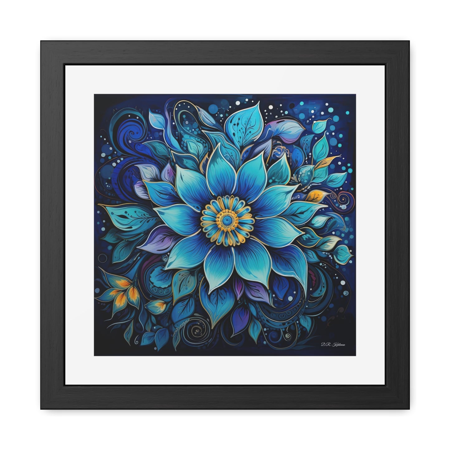 Blue Floral Mandala - Framed Fine Art Print