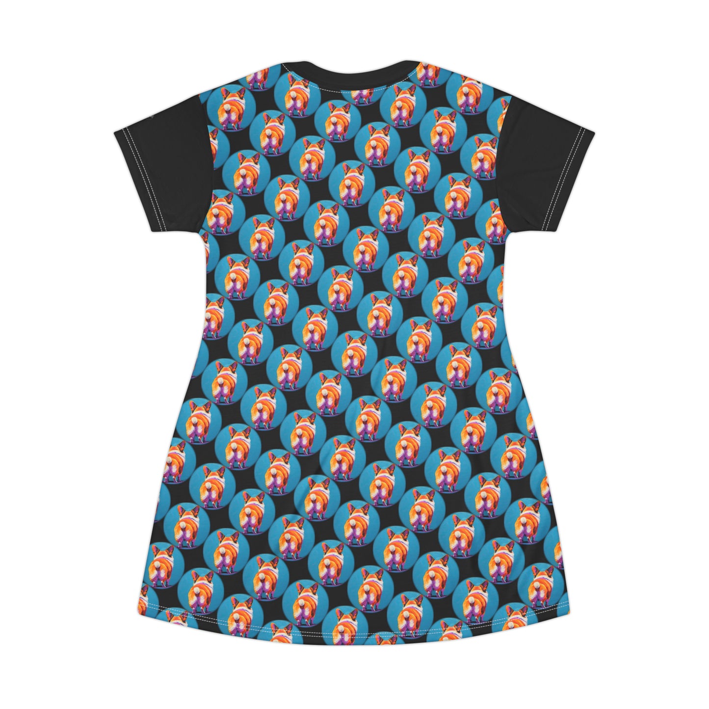 Corgi Butt Dots in Black - Artsy T-Shirt Dress