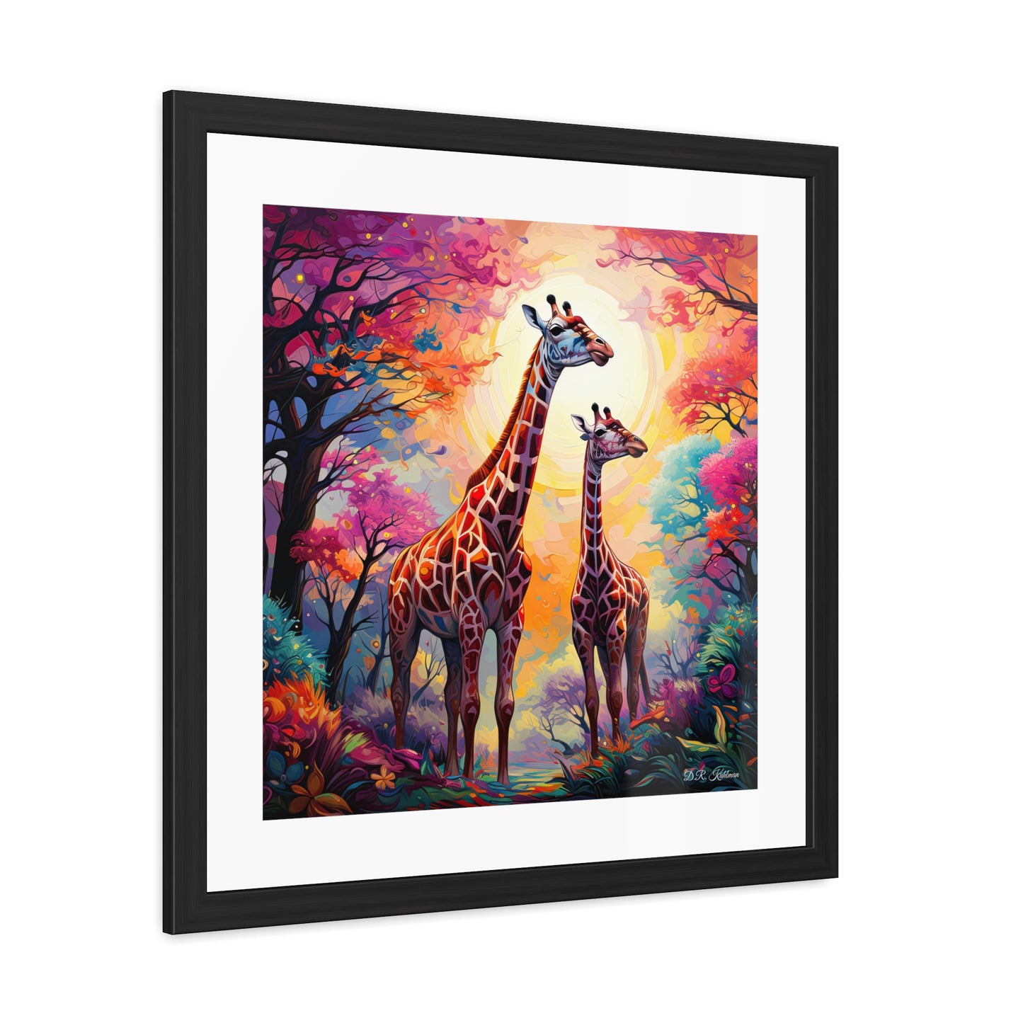 Giraffe Sunrise - Framed Fine Art Print