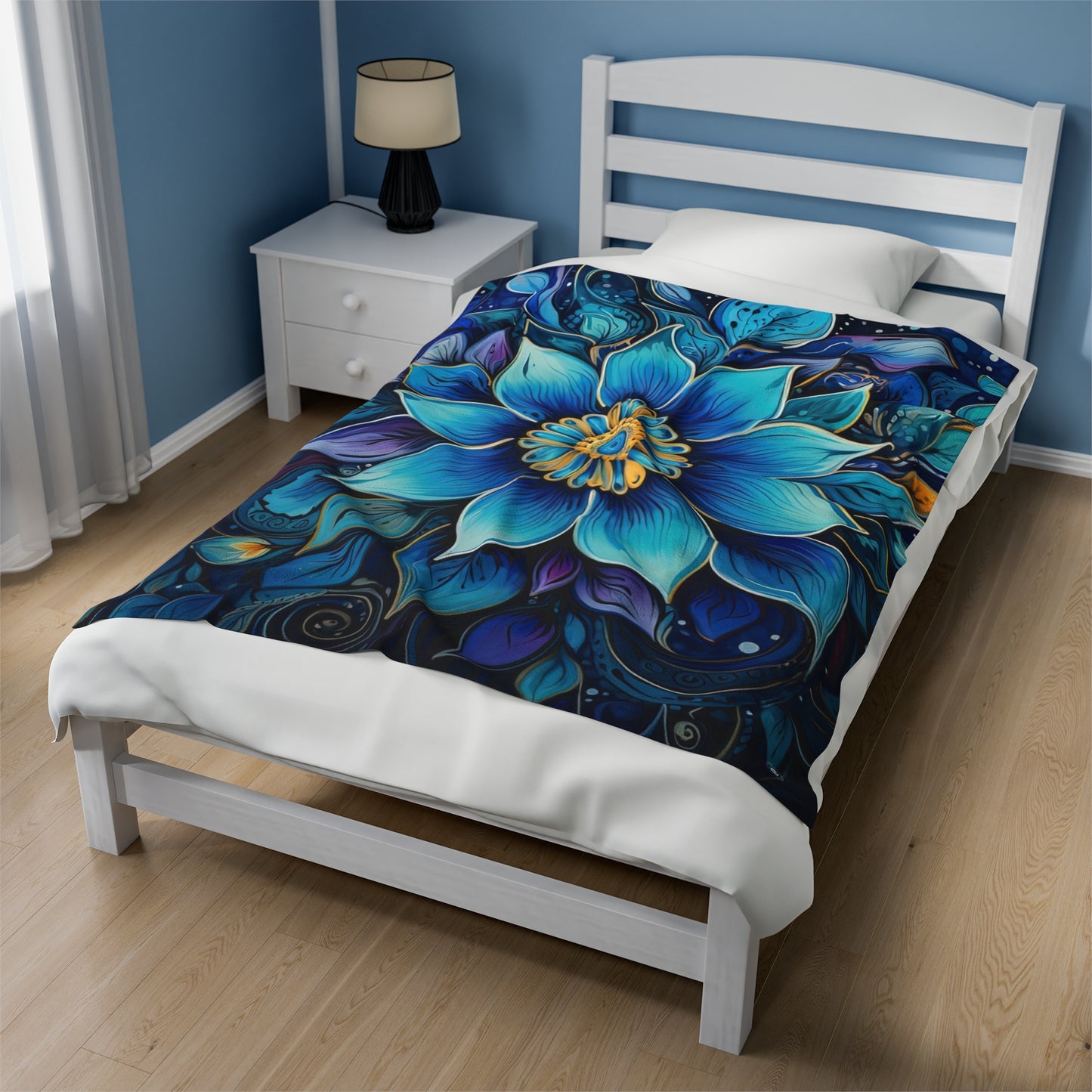 Blue Floral Mandala - Artsy Throw Blanket