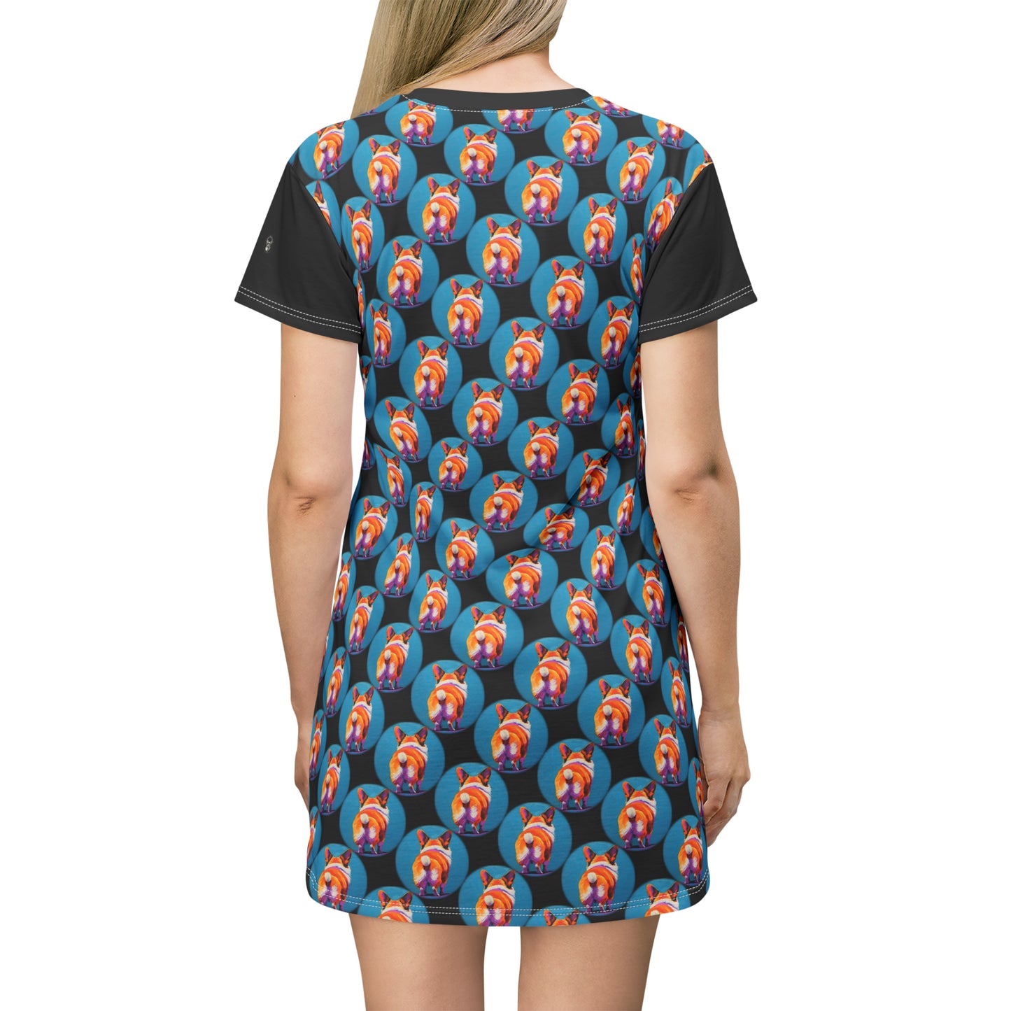 Corgi Butt Dots in Black - Artsy T-Shirt Dress