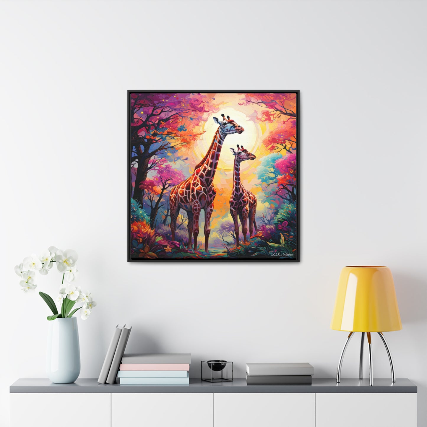 Giraffe Sunrise on Canvas