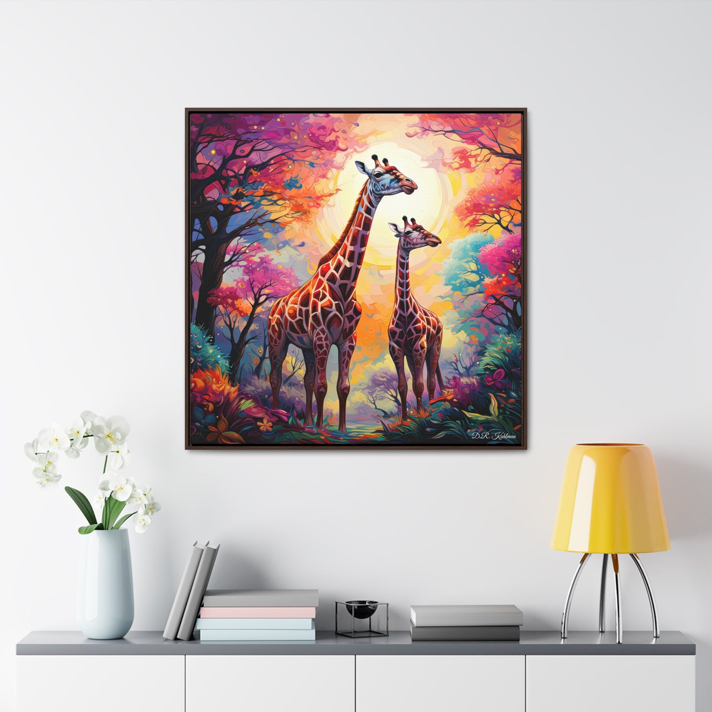 Giraffe Sunrise on Canvas