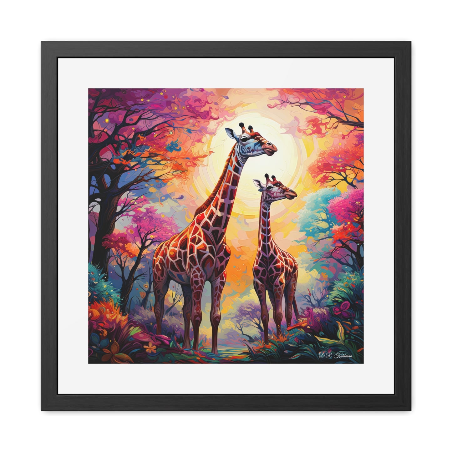 Giraffe Sunrise - Framed Fine Art Print