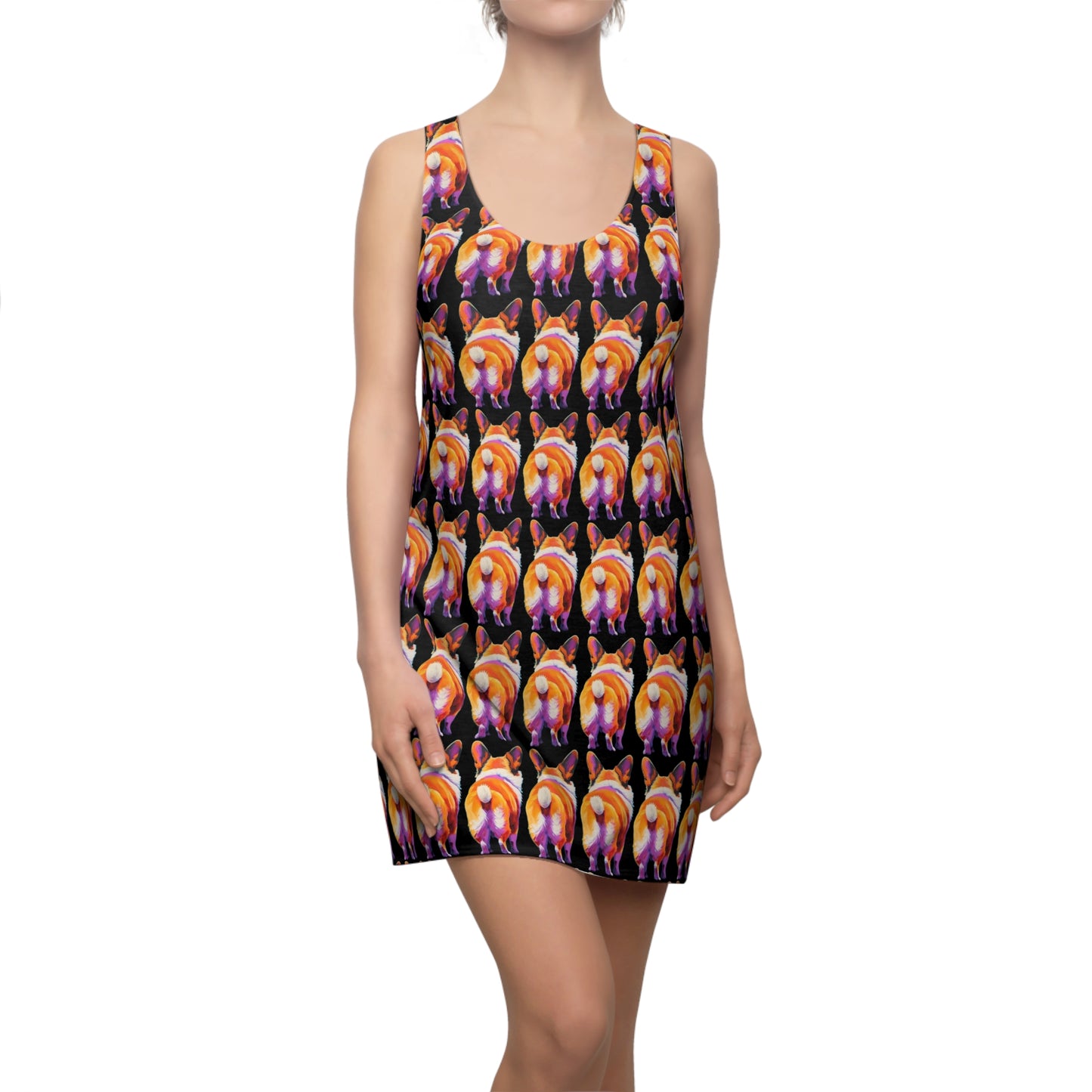 Corgi Butt Mosaic in Black - Artistic Racerback Dress