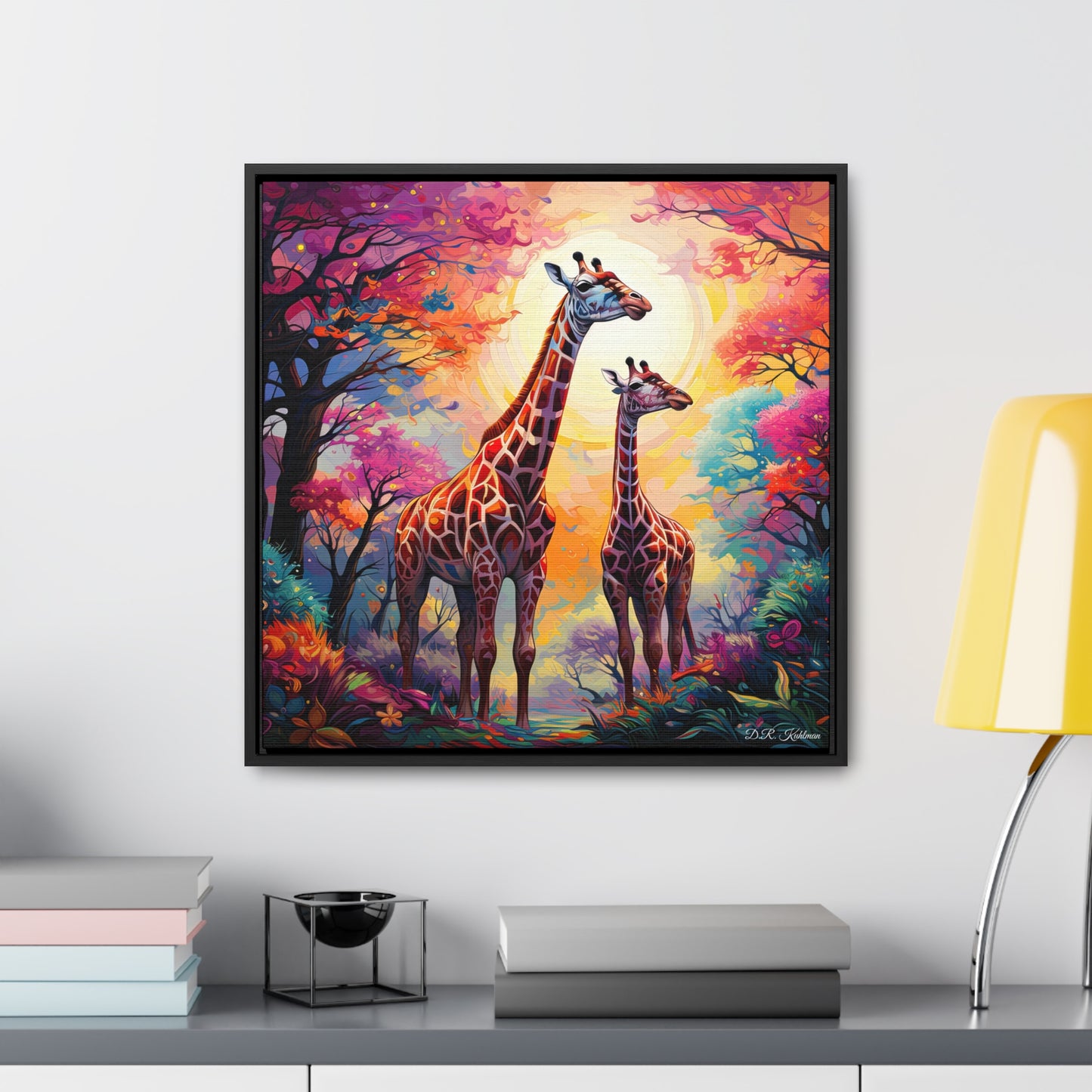 Giraffe Sunrise on Canvas