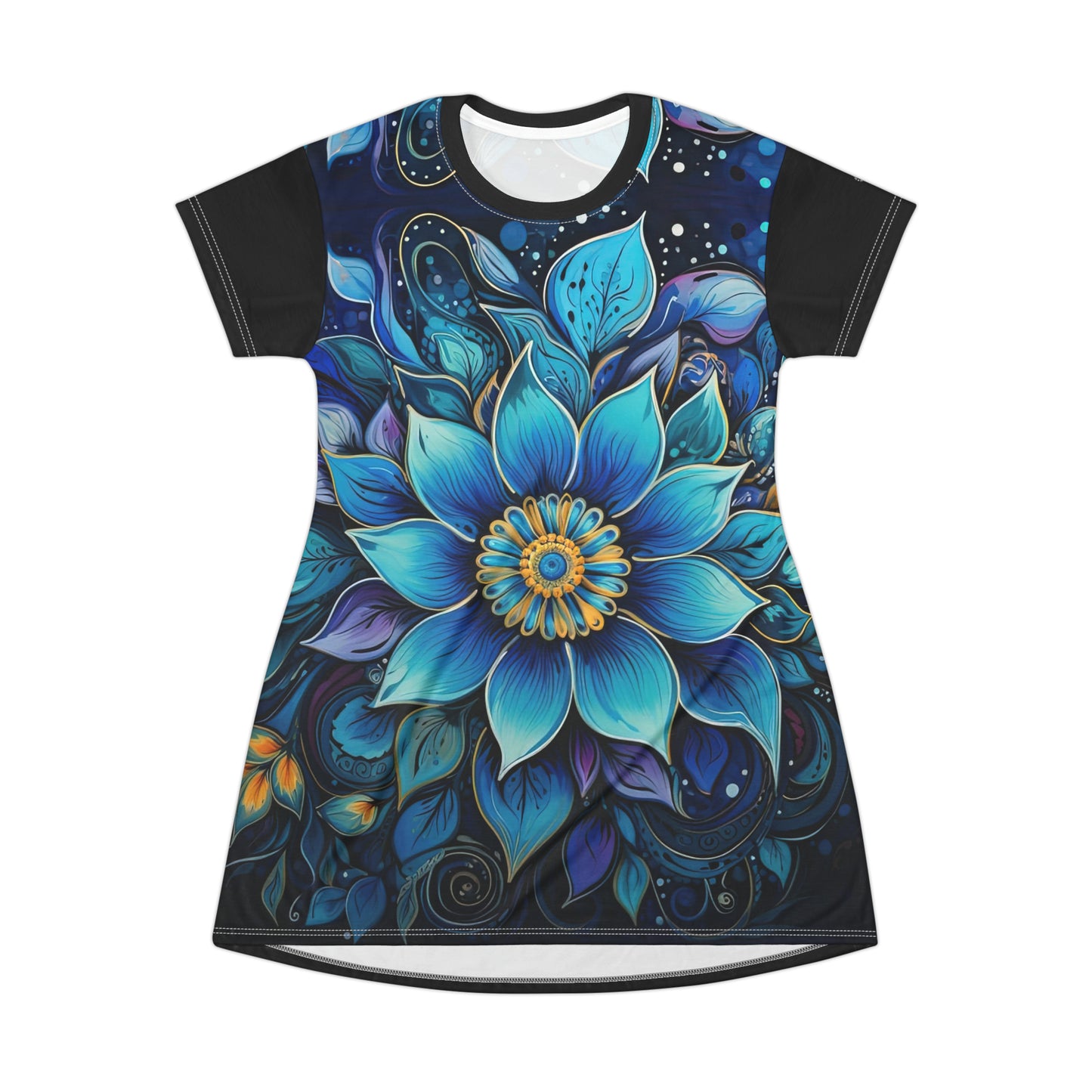 Blue Floral Mandala - Artsy T-Shirt Dress