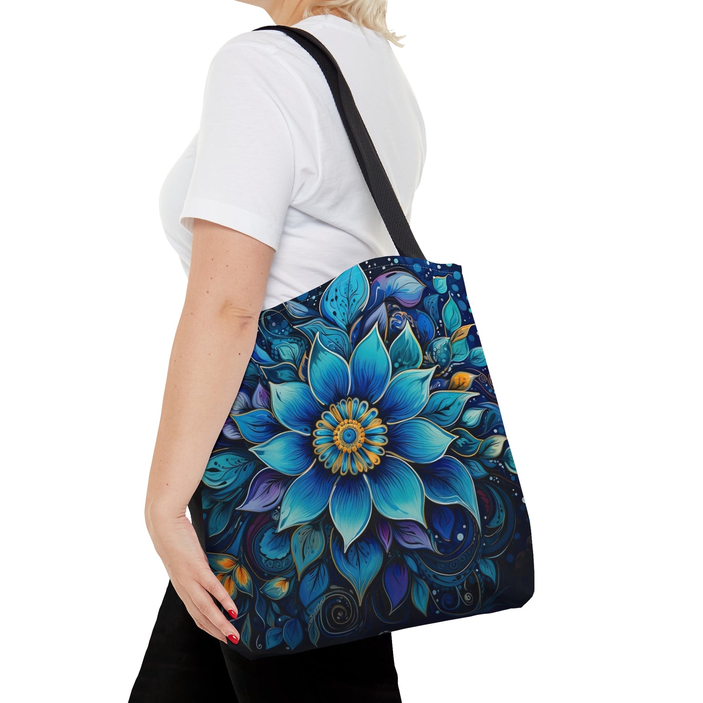 Blue Floral Mandala - Artistic Tote Bag