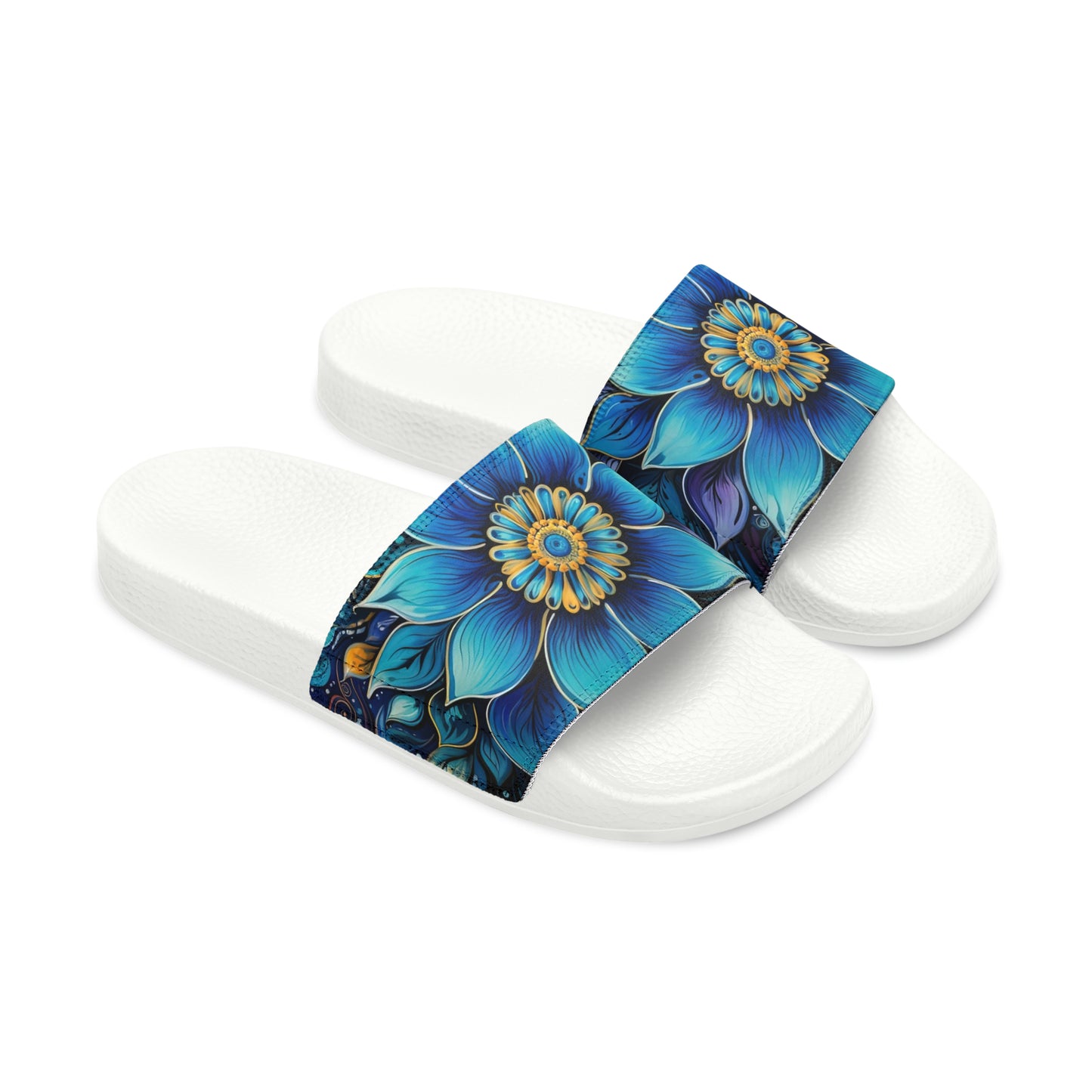 Blue Floral Mandala - Men's Slides