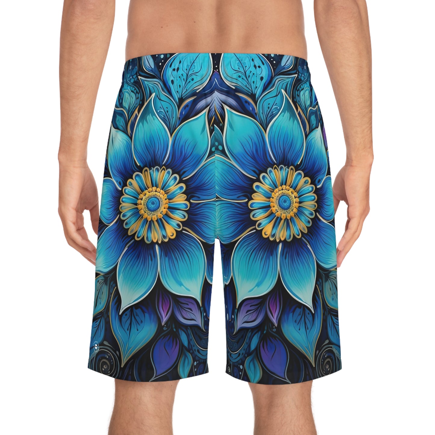 Blue Floral Mandala - Artistic Board Shorts