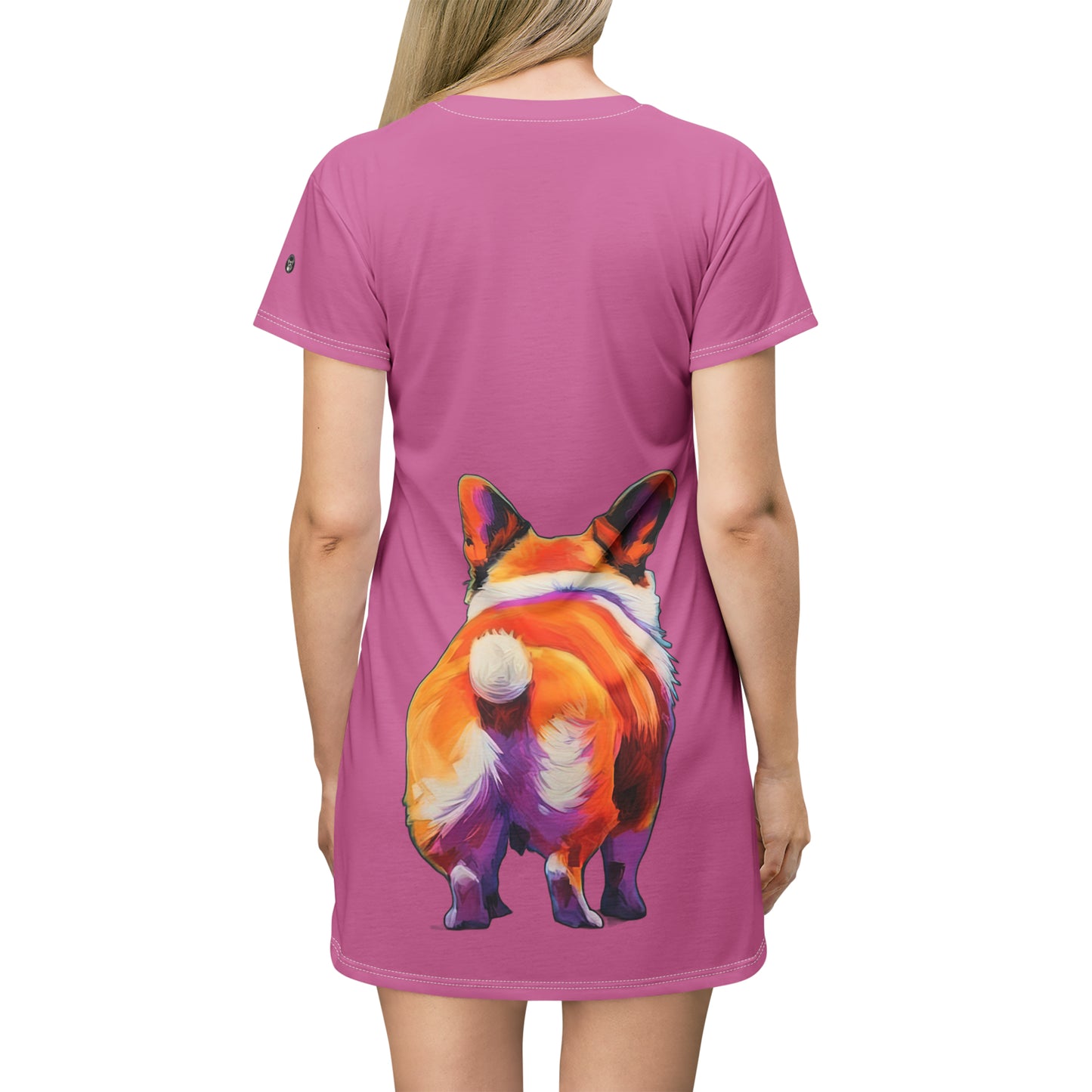 Corgi Butt in Pink - Artsy T-Shirt Dress