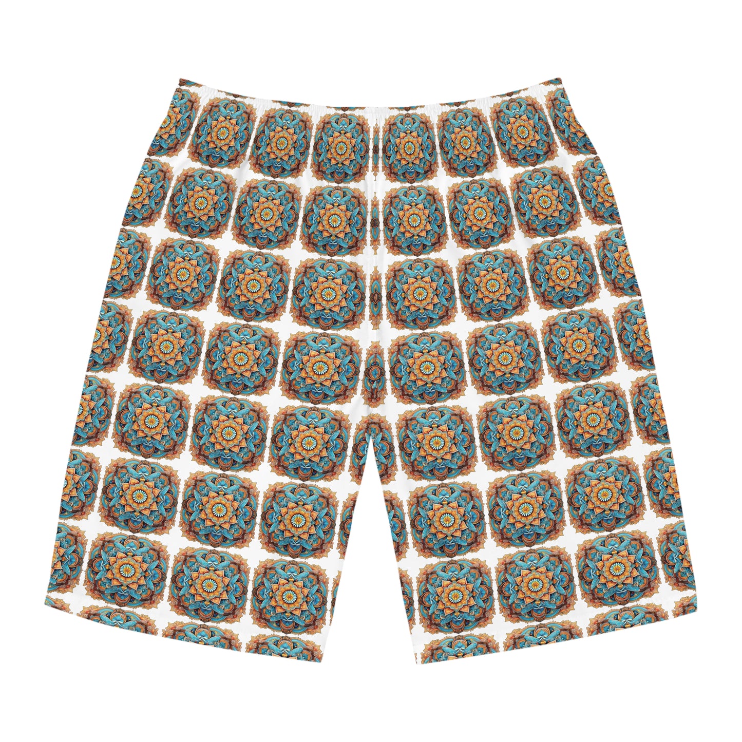 Winged Mandala in White Mosaic - Artistic Board Shorts