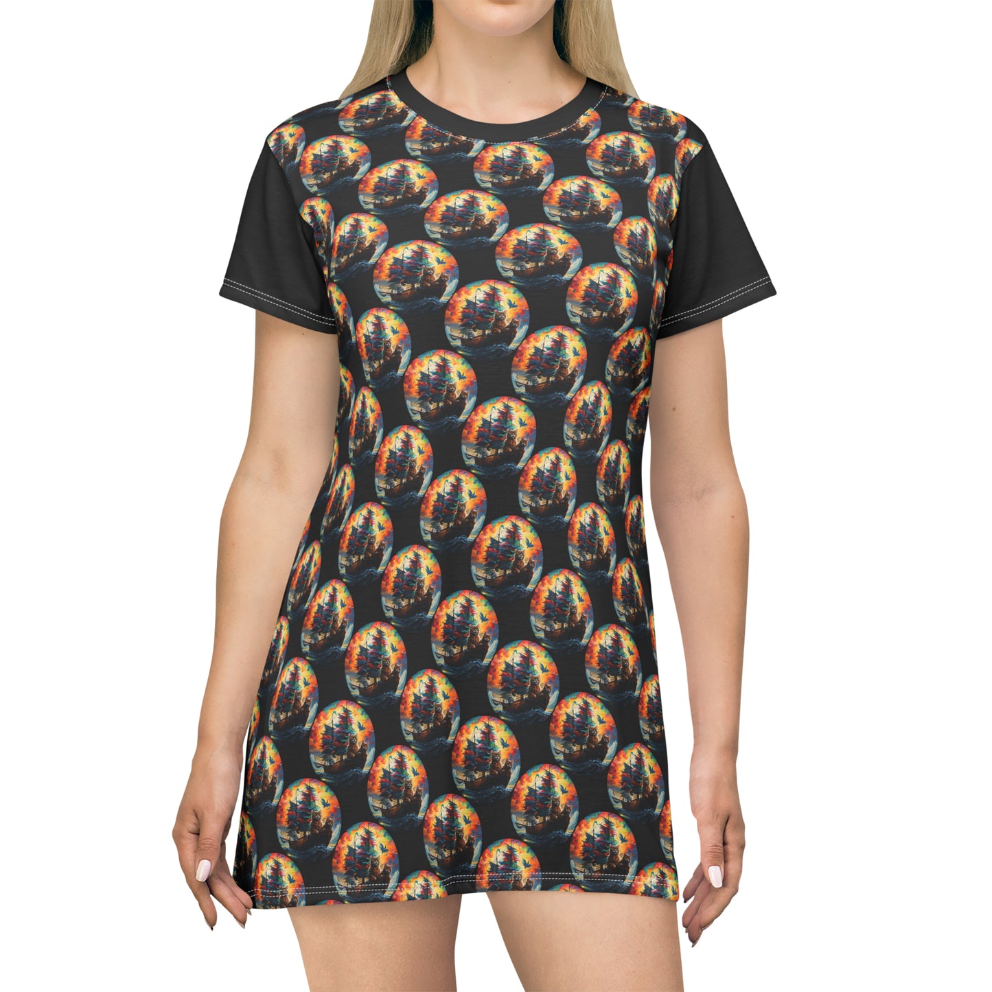 Sea Cats Dots - Artsy T-Shirt Dress