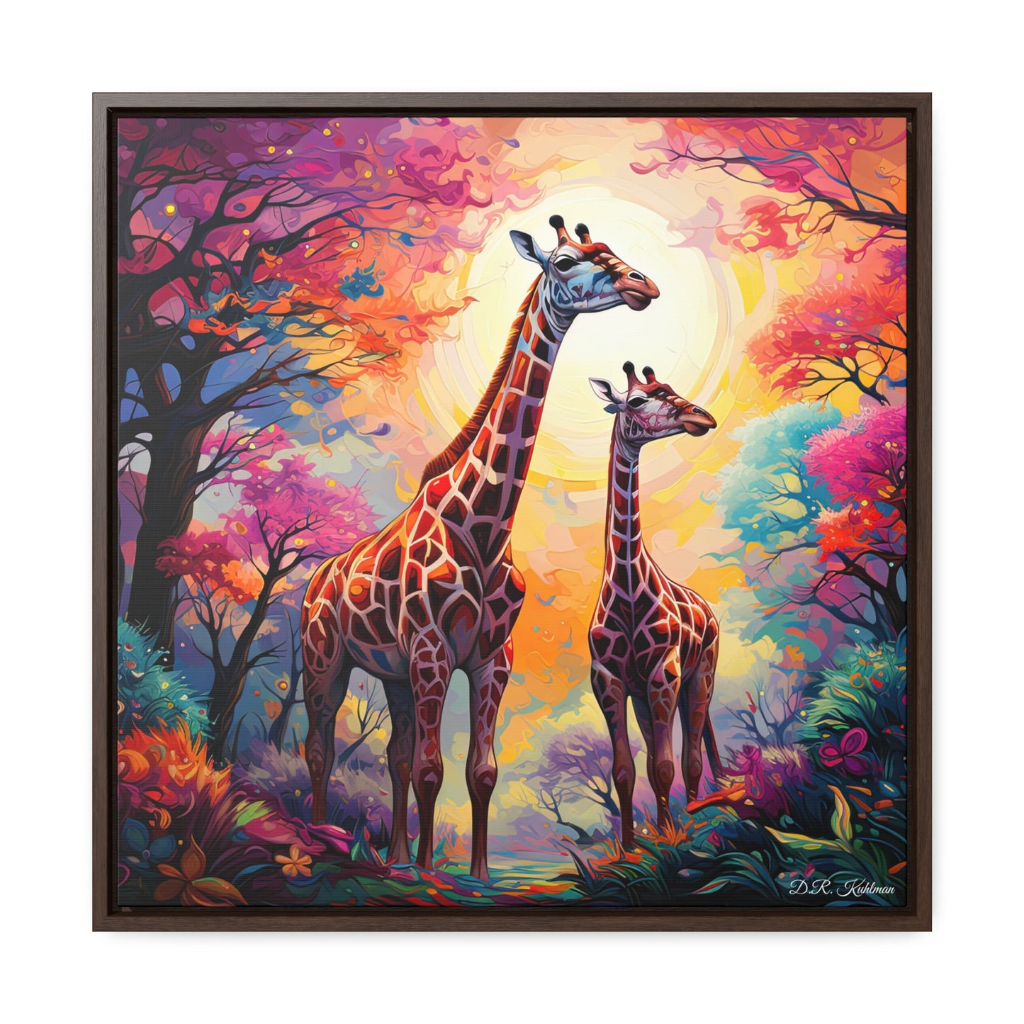 Giraffe Sunrise on Canvas