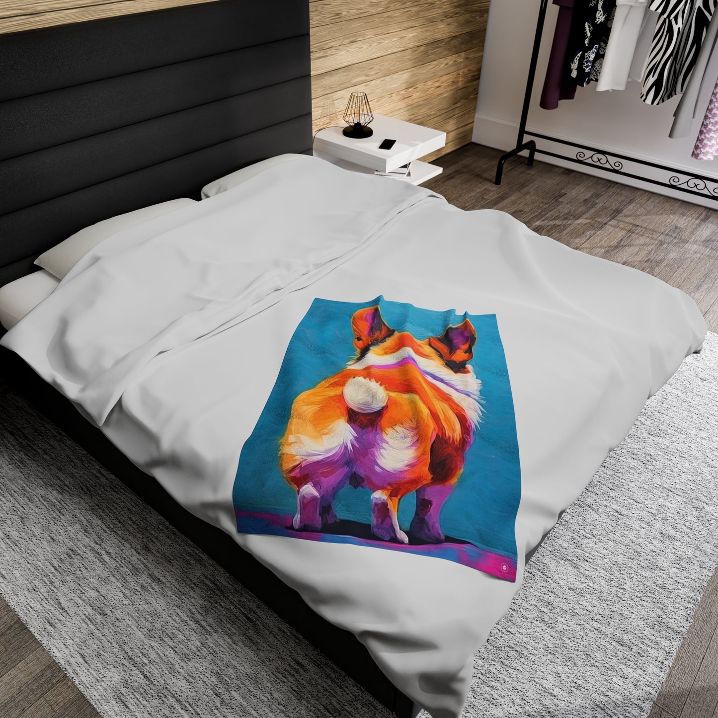 Corgi Butt in Blue - Artsy Throw Blanket