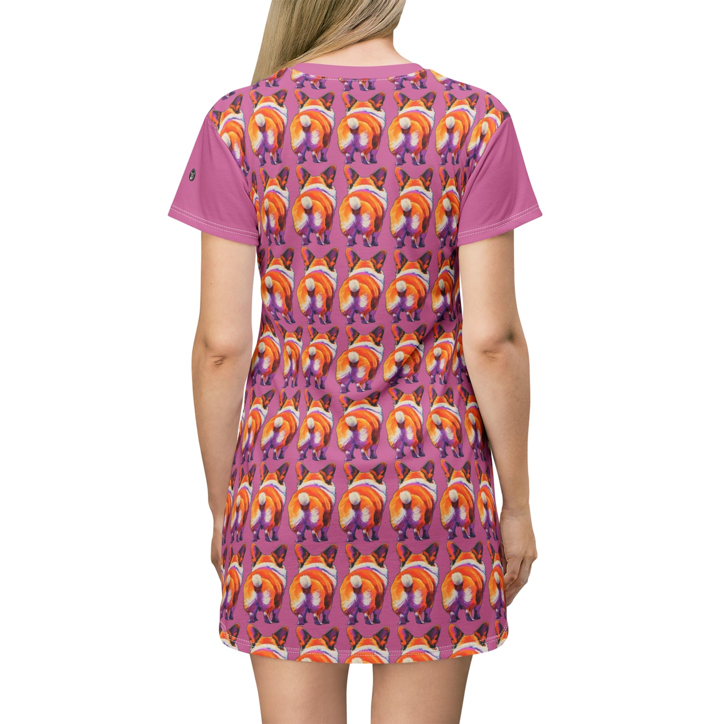 Corgi Butt Mosaic in Pink - Artsy T-Shirt Dress