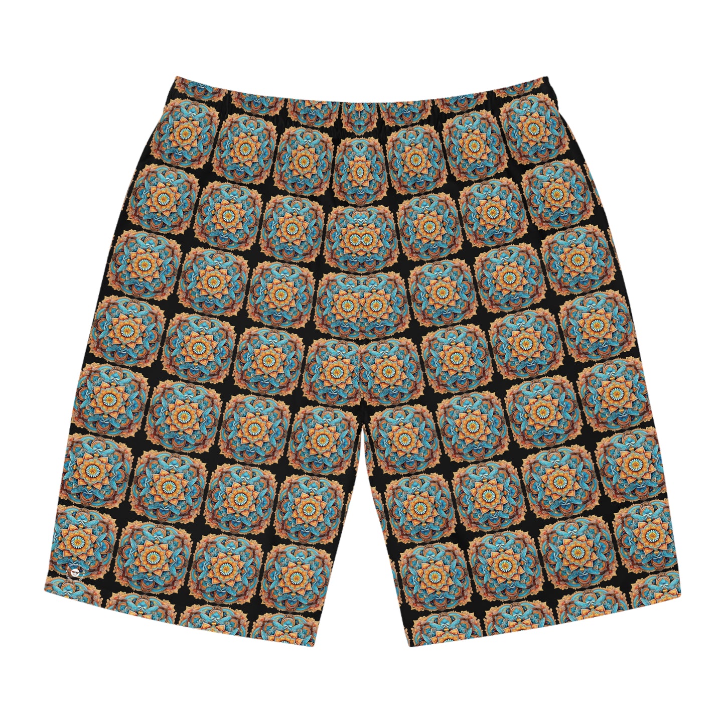 Winged Mandala Mosaic in Black - Artistic Board Shorts