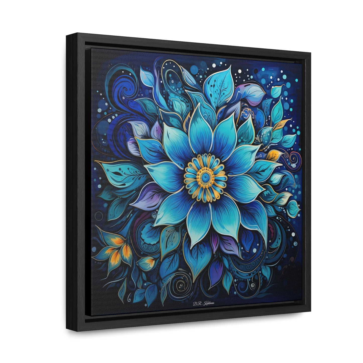 Blue Floral Mandala on Canvas