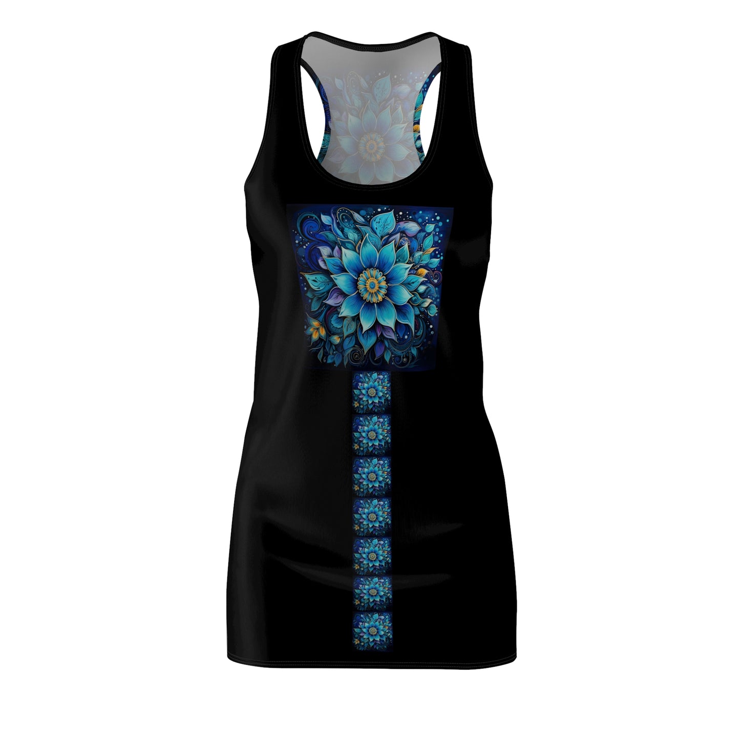 Blue Floral Mandala Trail - Artistic Racerback Dress