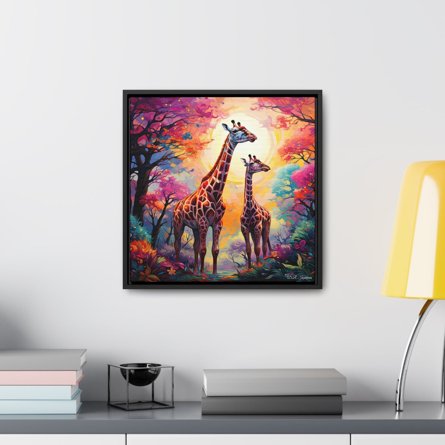 Giraffe Sunrise on Canvas