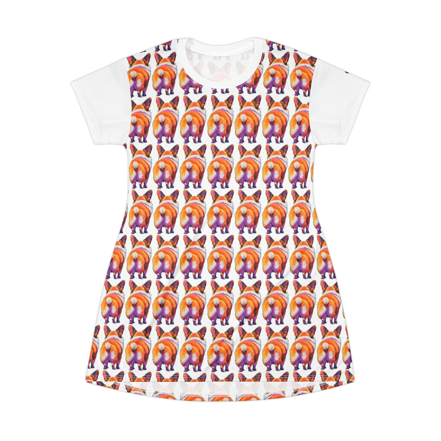 Corgi Butt Mosaic in White - Artsy T-Shirt Dress