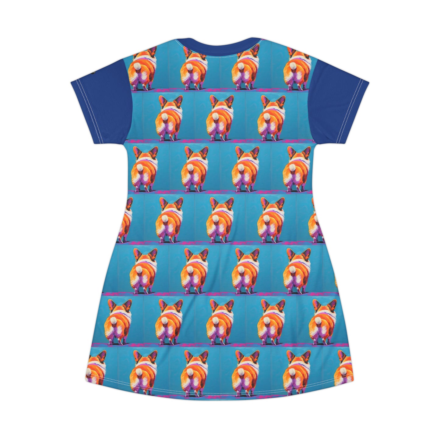 Corgi Butt Mosaic in Blue - Artsy T-Shirt Dress