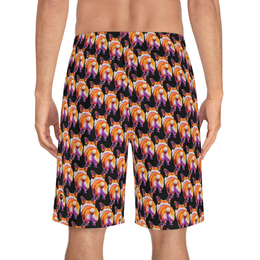 Corgi Butt Mosaic in Black - Artistic Board Shorts