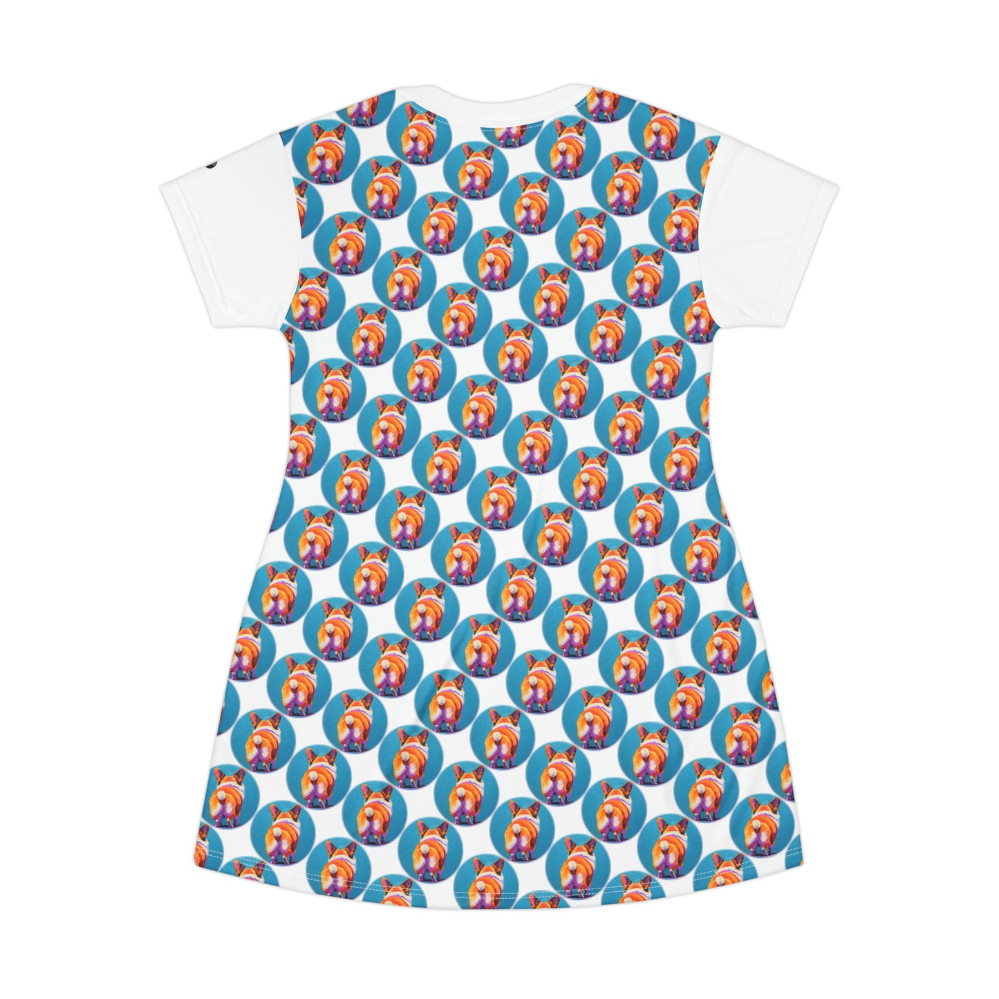 Corgi Butt Dots in White - Artsy T-Shirt Dress