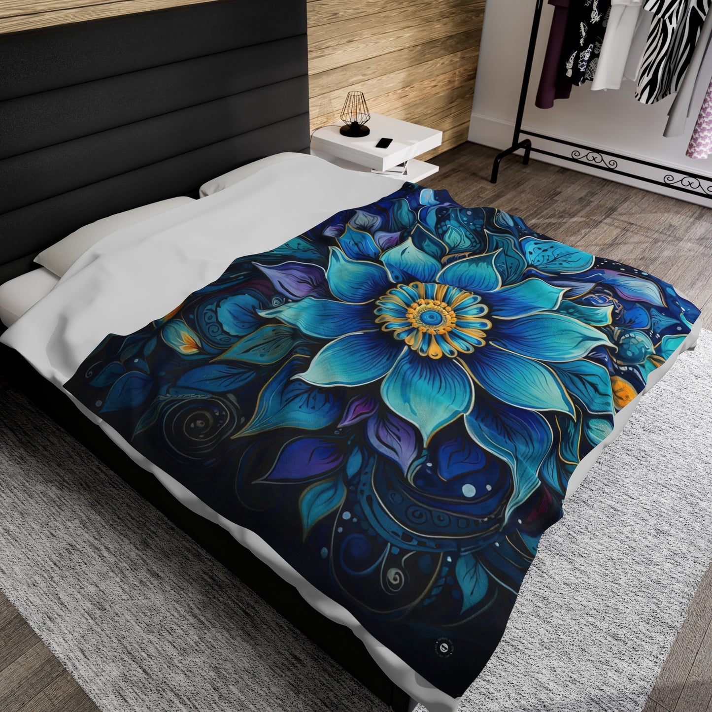 Blue Floral Mandala - Artsy Throw Blanket