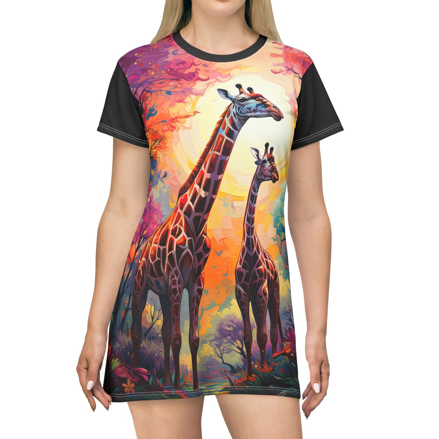 Giraffe Sunrise - Artsy T-Shirt Dress