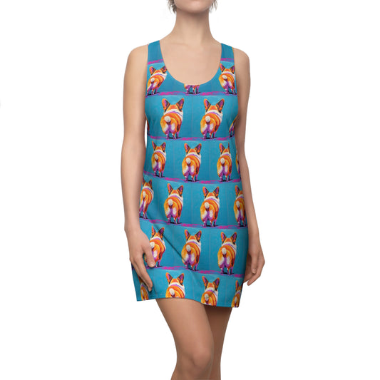 Corgi Butt Mosaic in Blue - Artistic Racerback Dress