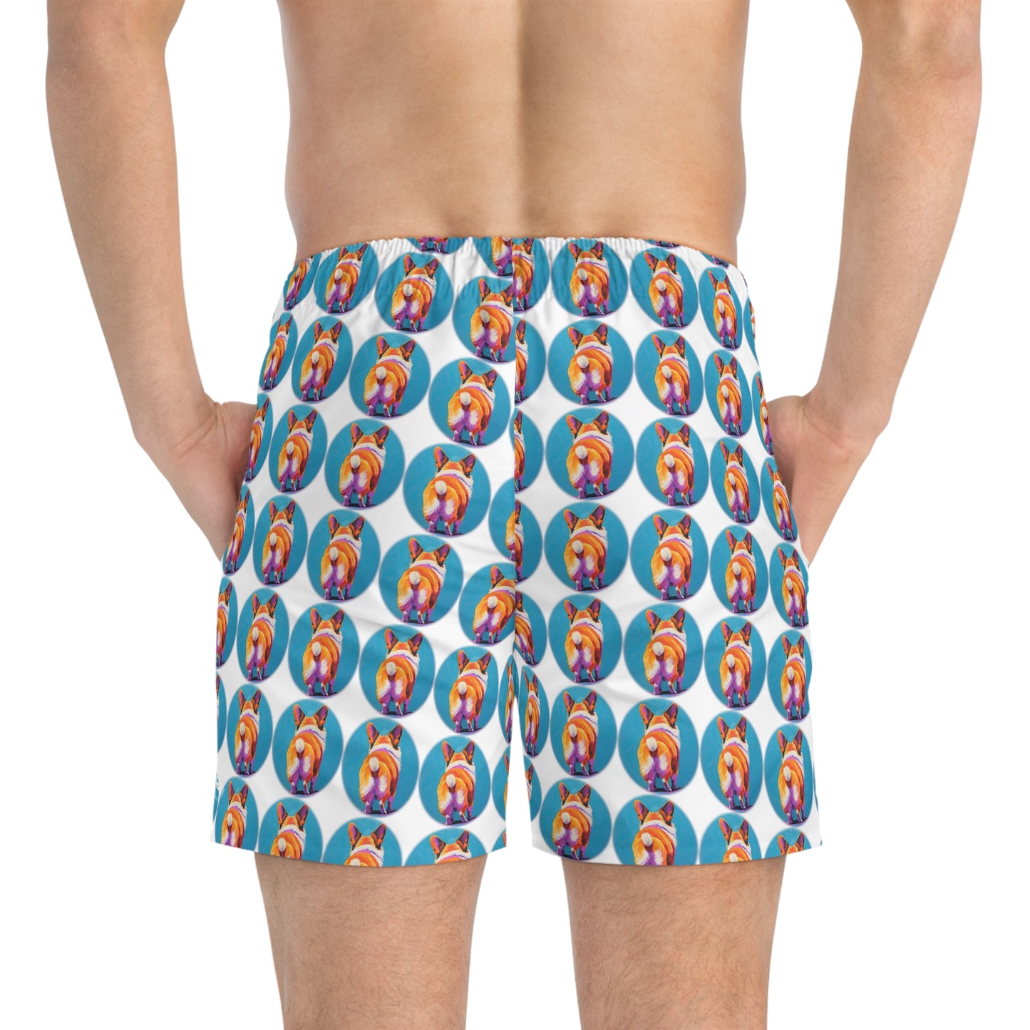 Corgi Butt Dots in White - Artsy Swim Trunks