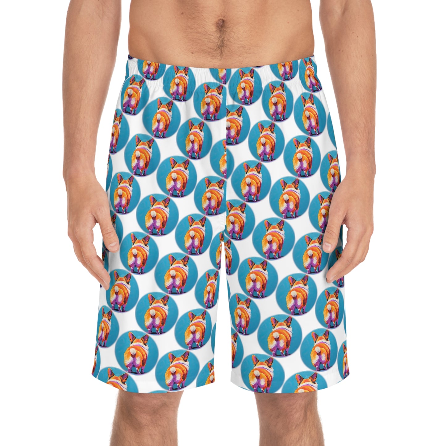 Corgi Butt Dots in White - Artistic Board Shorts