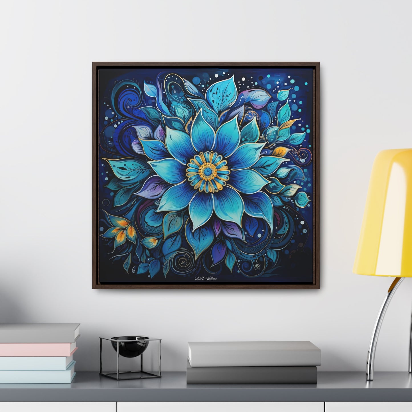 Blue Floral Mandala on Canvas