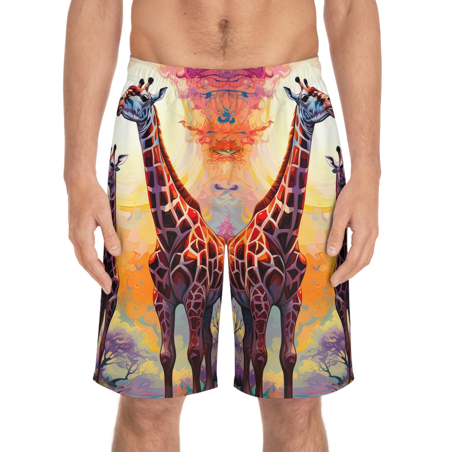 Giraffe Sunrise - Artistic Board Shorts